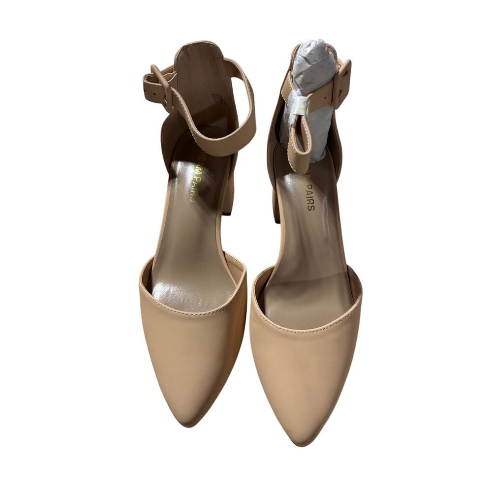 NEW Dream Pairs Womens 9.5W Nude Ankle Buckle Pointed Block Heel Shoes